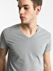 V-neck Basic Short Arm Slim Grey T-shirt