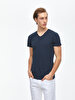 V-neck Basic Short Arm Slim Navy T-shirt