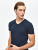 V-neck Basic Short Arm Slim Navy T-shirt