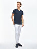 V-neck Basic Short Arm Slim Navy T-shirt