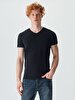 V-neck Basic Short Arm Slim Black T-shirt