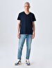 V-neck Basic Short Arm Slim Navy T-shirt