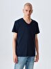 V-neck Basic Short Arm Slim Navy T-shirt