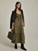 Front Cord Closure Long Green Dress