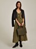 Front Cord Closure Long Green Dress
