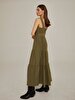 Front Cord Closure Long Green Dress