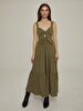 Front Cord Closure Long Green Dress