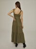 Front Cord Closure Long Green Dress