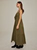 Front Cord Closure Long Green Dress