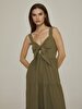 Front Cord Closure Long Green Dress
