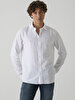 Linen Look Classic Collar White Shirt