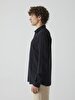 Linen Look Classic Collar Black Shirt