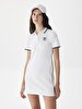 Polo Yaka Kontrast Işlemeli Beyaz Elbise