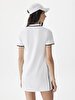 Polo Yaka Kontrast Işlemeli Beyaz Elbise