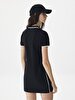 Polo Yaka Kontrast Işlemeli Siyah Elbise