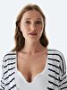 Striped Print With Pockets White Cardigan