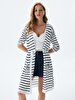 Striped Print With Pockets White Cardigan