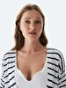 Striped Print With Pockets White Cardigan