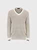 Contrast Striped V-neck Beige Pullover