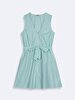 Striped Print Pompom Spaghetti Strap Green Dress
