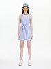 Striped Print Pompom Spaghetti Strap Blue Dress