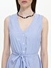 Striped Print Pompom Spaghetti Strap Blue Dress