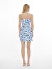 Spaghetti Strap Flower Print Pattern Short White Dress