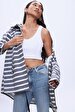 Striped Print With Hood Technical Navy Jacket