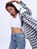 Striped Print With Hood Technical Navy Jacket