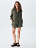 Linen Look Comfortable Cut Green Shirt
