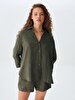 Linen Look Comfortable Cut Green Shirt