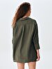 Linen Look Comfortable Cut Green Shirt