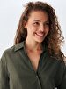 Linen Look Comfortable Cut Green Shirt