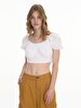Short Sleeve Strapless Basic Crop White Blouse