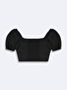 Short Sleeve Strapless Basic Crop Black Blouse