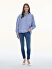 Striped Print Pompom Blue Shirt