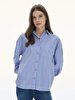 Striped Print Pompom Blue Shirt