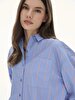 Striped Print Pompom Blue Shirt