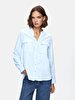 Long Sleeve V-neck Front With Pockets Blue Shirt