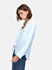 Long Sleeve V-neck Front With Pockets Blue Shirt