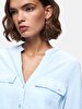 Long Sleeve V-neck Front With Pockets Blue Shirt