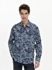 Flower Print Pattern Blue Shirt