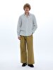 Striped Print Long Sleeve Linen Look Regular Green Shirt