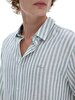 Striped Print Long Sleeve Linen Look Regular Green Shirt