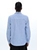 Striped Print Long Sleeve Linen Look Regular Blue Shirt