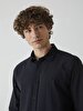 Linen Look Classic Collar Black Shirt