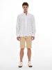 Mao Collar Linen Look White Shirt