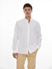 Mao Collar Linen Look White Shirt