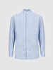 Mao Collar Linen Look Blue Shirt