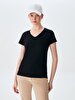V-neck Basic Short Arm Regular Black T-shirt